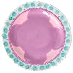 Rice Ceramic Lunch Plate With Embossed Flower Design - Plate